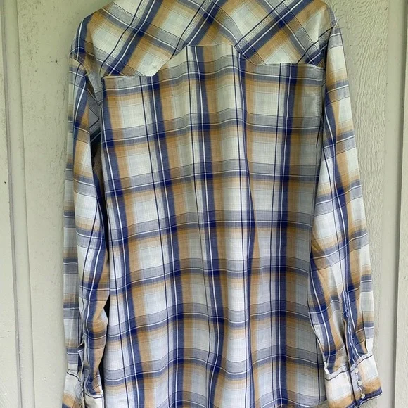 Wrangler Wrancher Pearl Snap Western Shirt Men’s Blue Plaid Size Large Cowboy - Picture 6 of 16